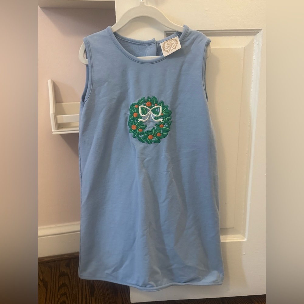 Light Blue Girls' Sleeveless Dress with Wreath Patch